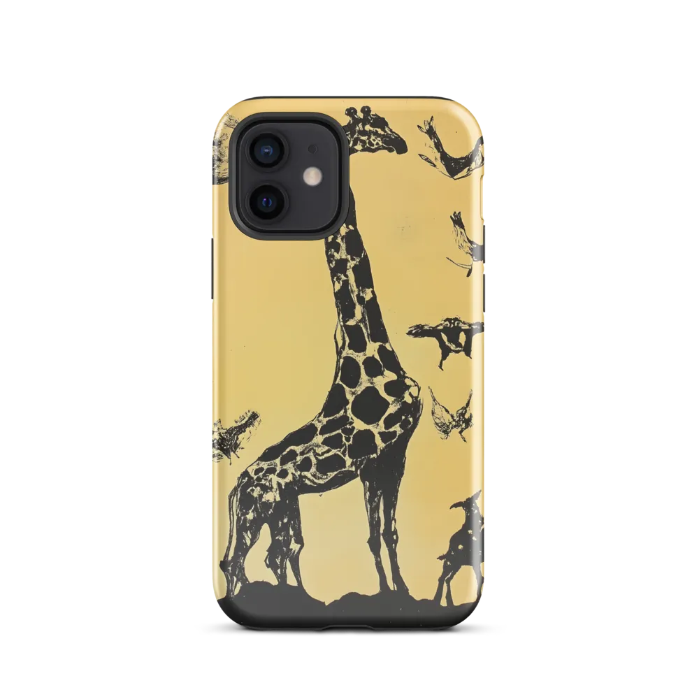 Whimsical Harmony of Giraffe and Birds