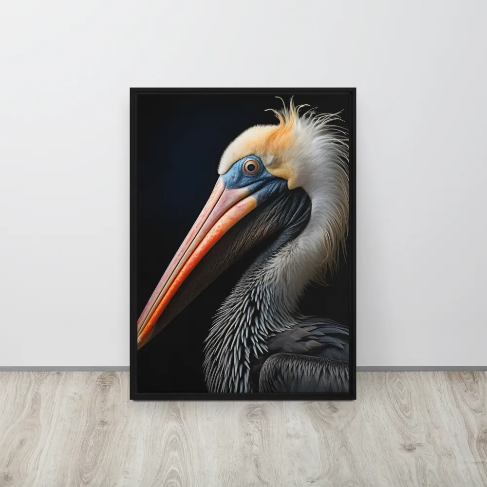 Majestic Portrait of a Pelican | Canvas with Black Frame | 20″×28″