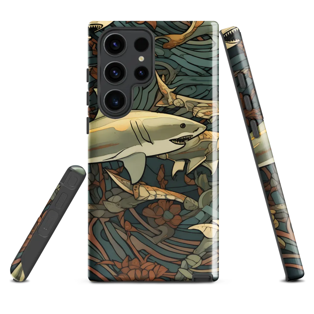 Dynamic Harmony of Sharks and Flora | Phone Case |  S23 Ultra | Tough Case | Glossy