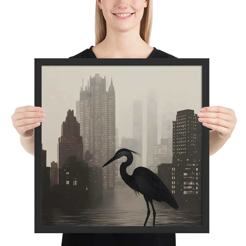 Urban Heron 
 Poster with Black Frame | 18″x 18″