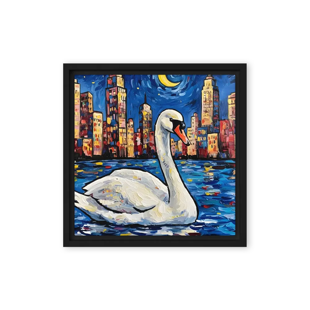 Moonlit City Swan 
 Canvas with Black Frame