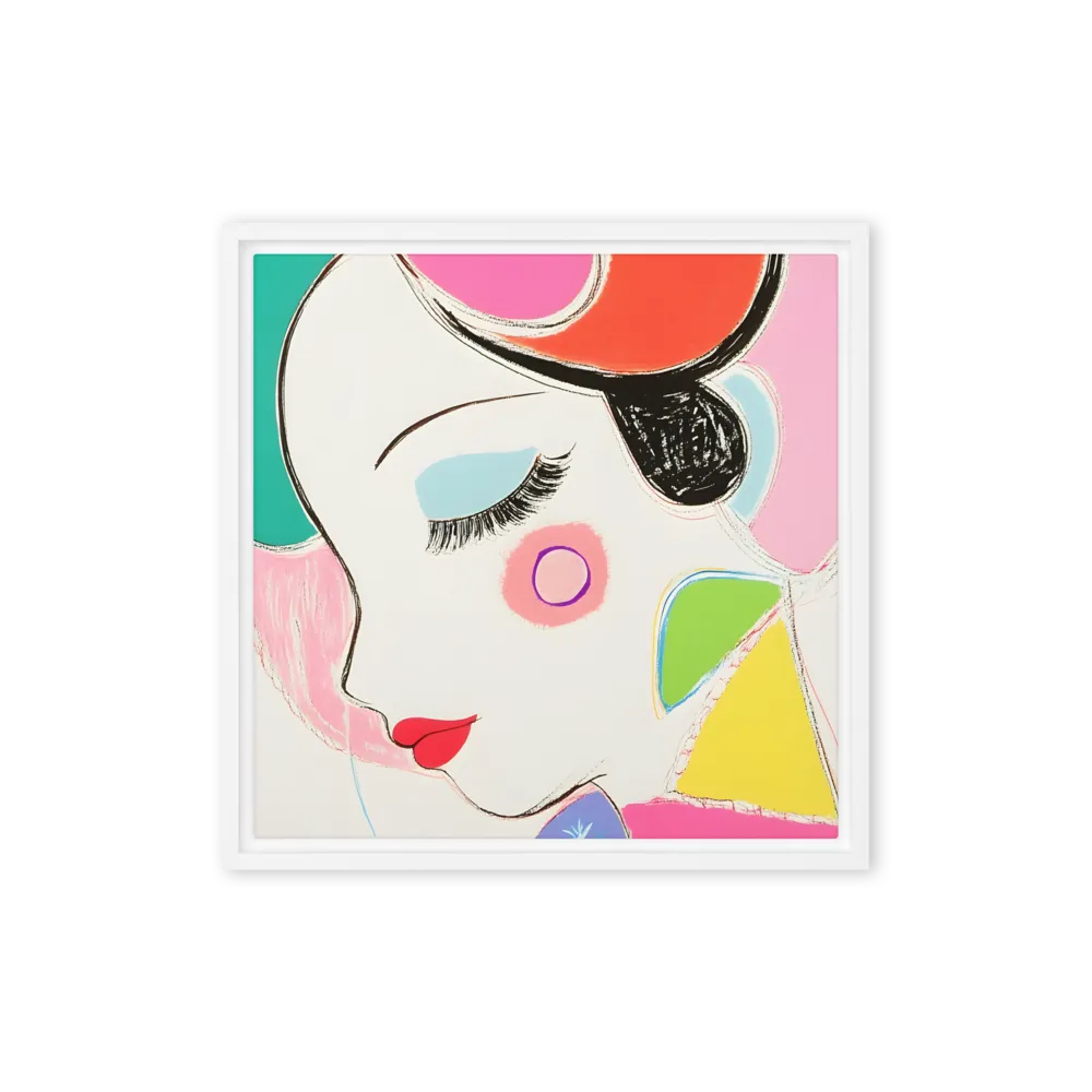 Whimsical Portrait in Colorful Abstraction | Canvas with White Frame | 16″×16″