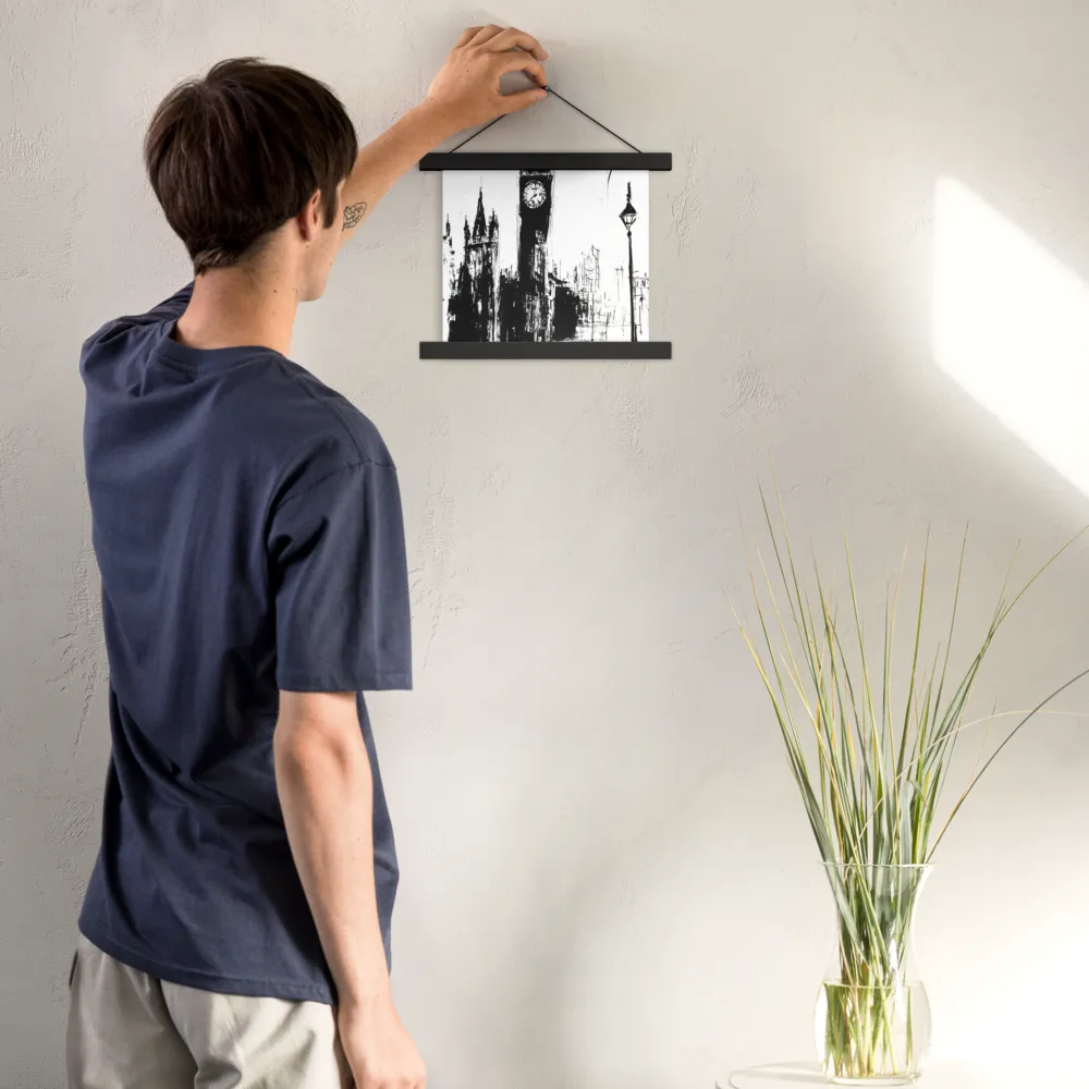 Clock Tower in Motion | Poster With Black Wood Hanger | 10″×10″