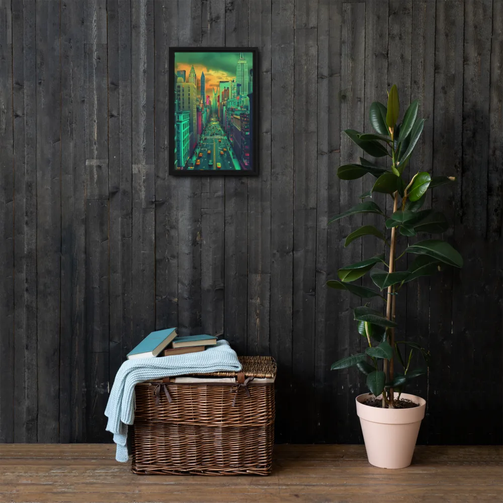 Urban Surrealism: Neon Dreams | Canvas with Black Frame | 12″×18″