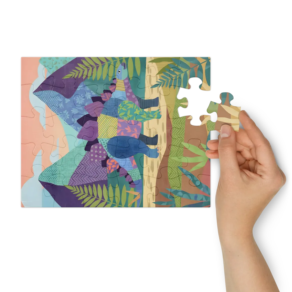 Patchwork Stegosaurus 
 Jigsaw Puzzle in Tin Box