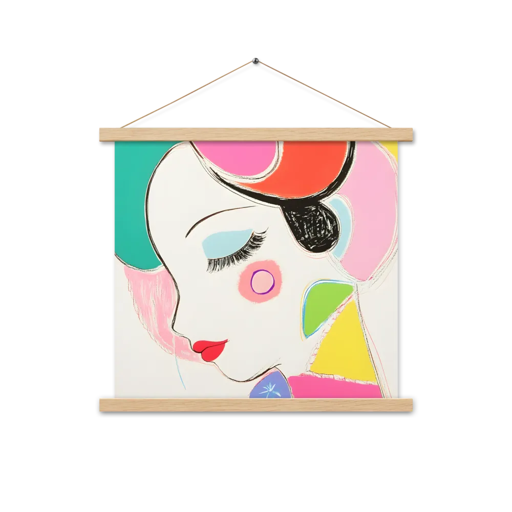 Whimsical Portrait in Colorful Abstraction | Poster With Oak Wood Hanger | 18″×18″
