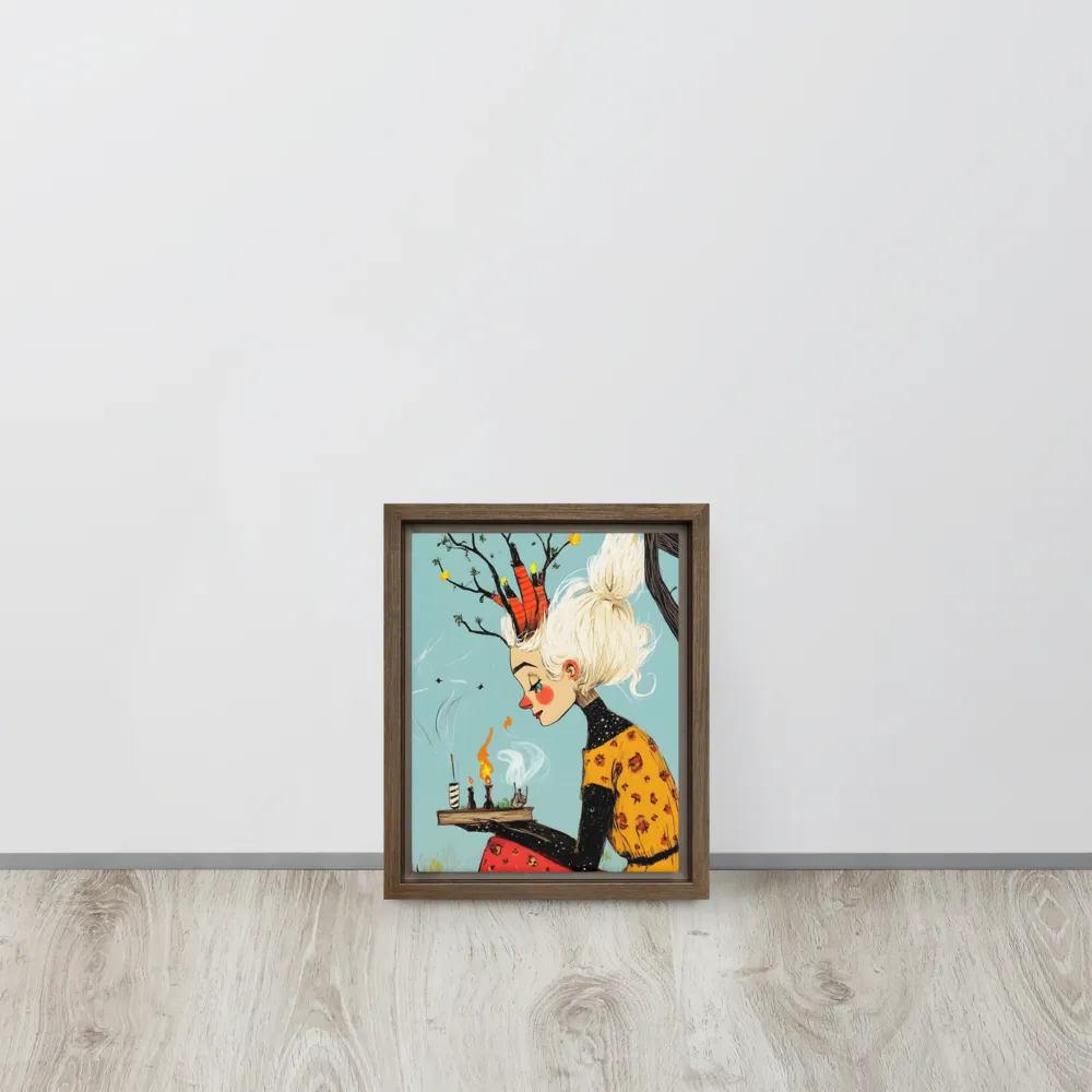 Whimsical Nature Girl | Canvas with Brown Frame | 8″×10″