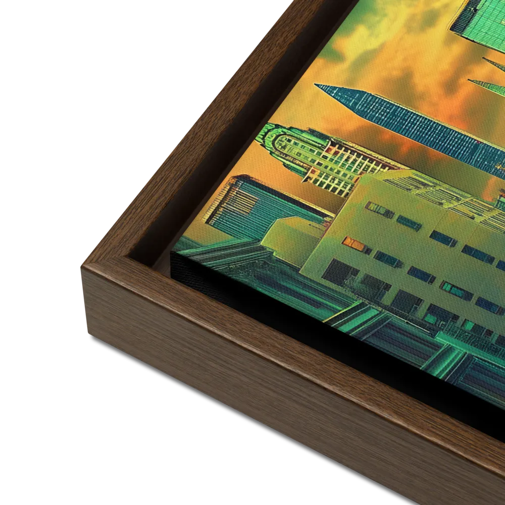 Urban Surrealism: Neon Dreams | Canvas with Brown Frame | 16″×16″