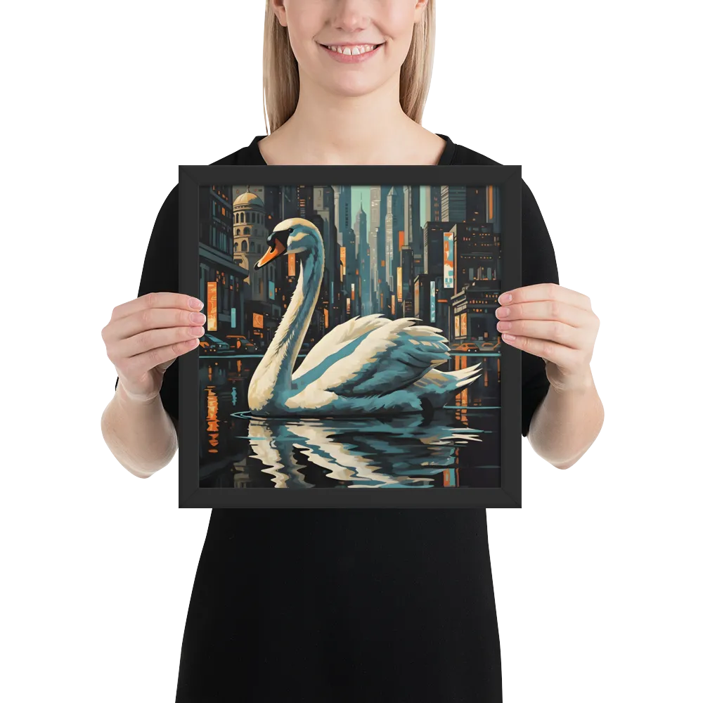 Urban Swan 
 Poster with Black Frame | 12″x 12″