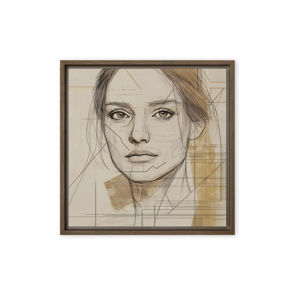 Geometric Elegance: A Modern Portrait | Canvas with Brown Frame | 16″×16″
