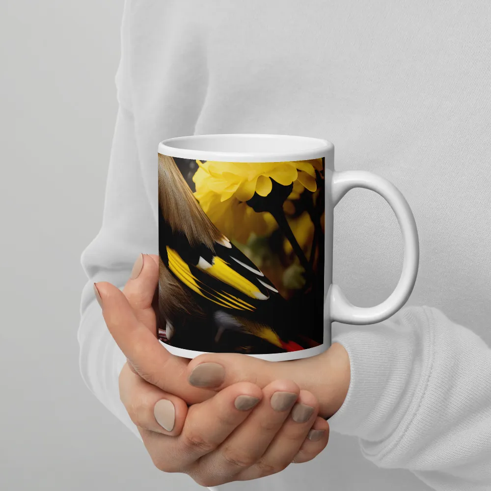 Harmony in Nature: A Goldfinch Amidst Blooms | Mugs | Multiple Sizes & Colors