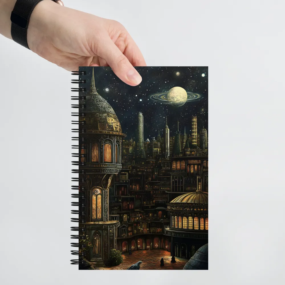 Celestial Enigma: A Surreal Cityscape | Spiral Notebook