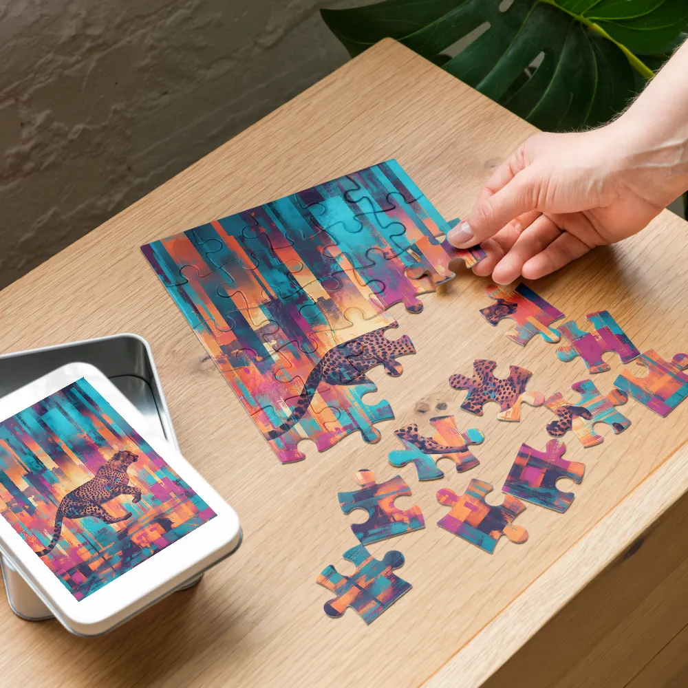 Prismatic Cheetah 
 Jigsaw Puzzle in Tin Box