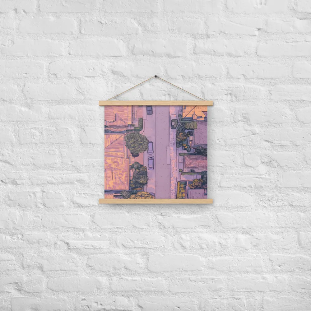 Aerial Serenity: Suburban Oasis | Poster With Oak Wood Hanger | 18″×18″
