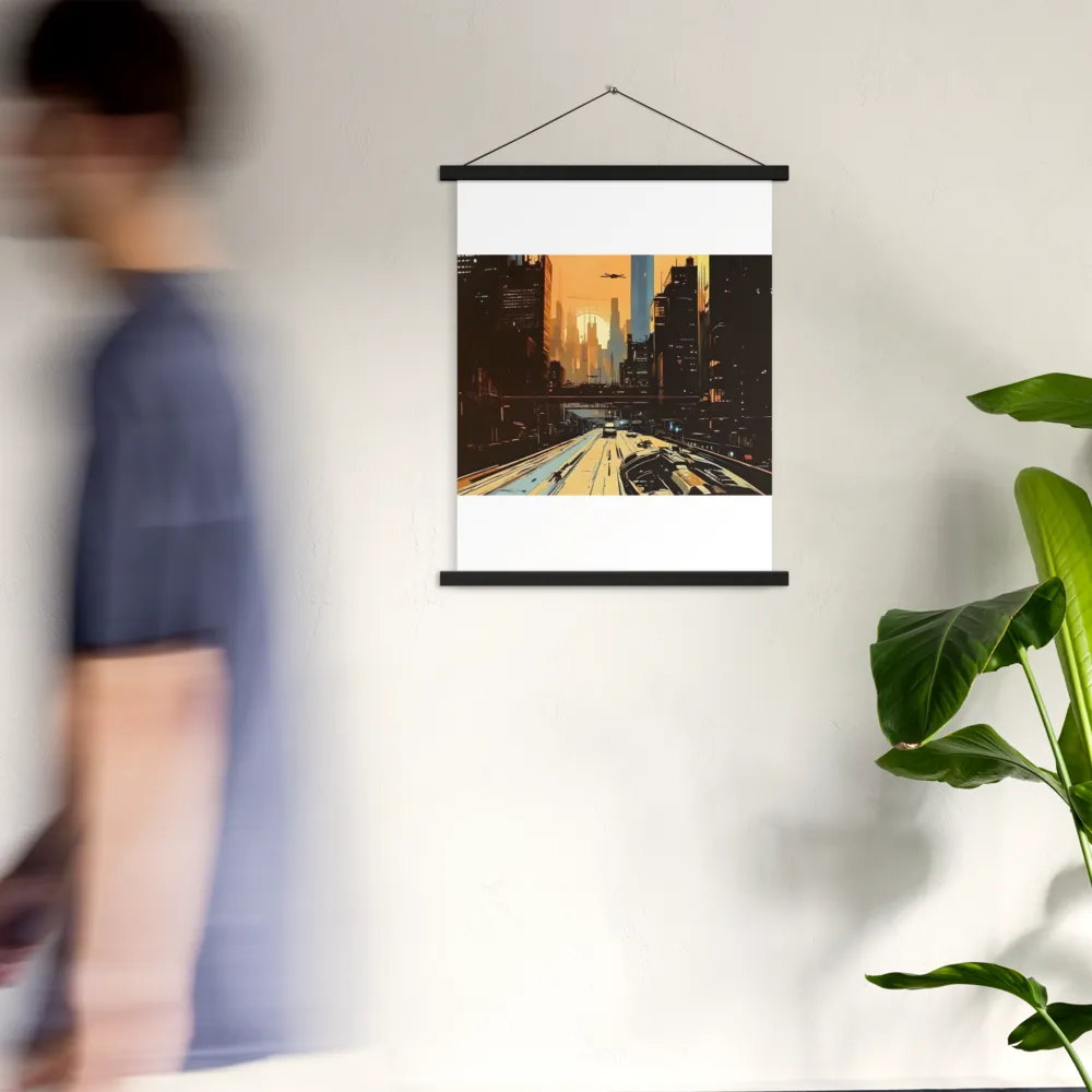 Metro Nexus: A Futuristic Cityscape | Poster With Black Wood Hanger | 18″×24″