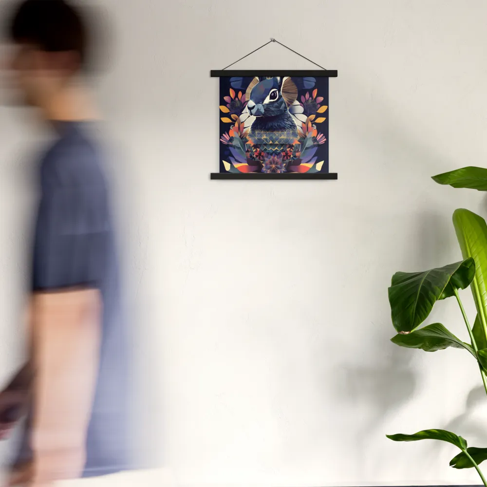 Ethereal Bunny: A Geometric Wonderland | Poster With Black Wood Hanger | 14″×14″