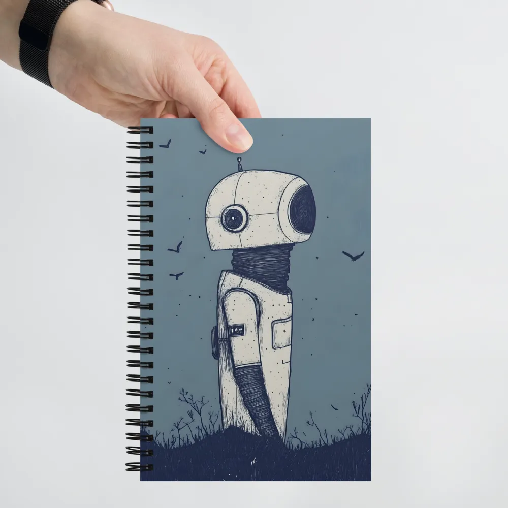 Contemplative Robot in a Barren Landscape | Spiral Notebook