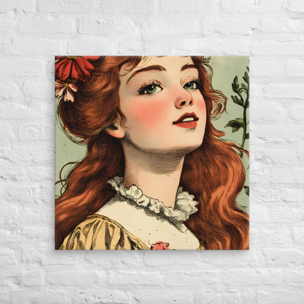 Whimsical Portrait of a Flower-Adorned Girl | Canvas | 30″×30″