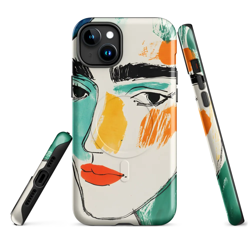 Contemporary Line Portrait | Phone Case |  15 Plus | MagSafe® Tough Case | Glossy