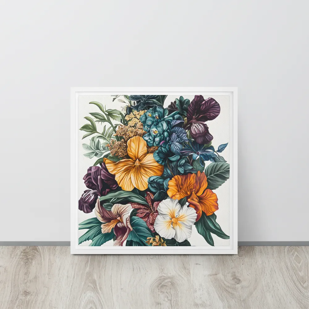 Floral Symphony | Canvas with White Frame | 16″×16″