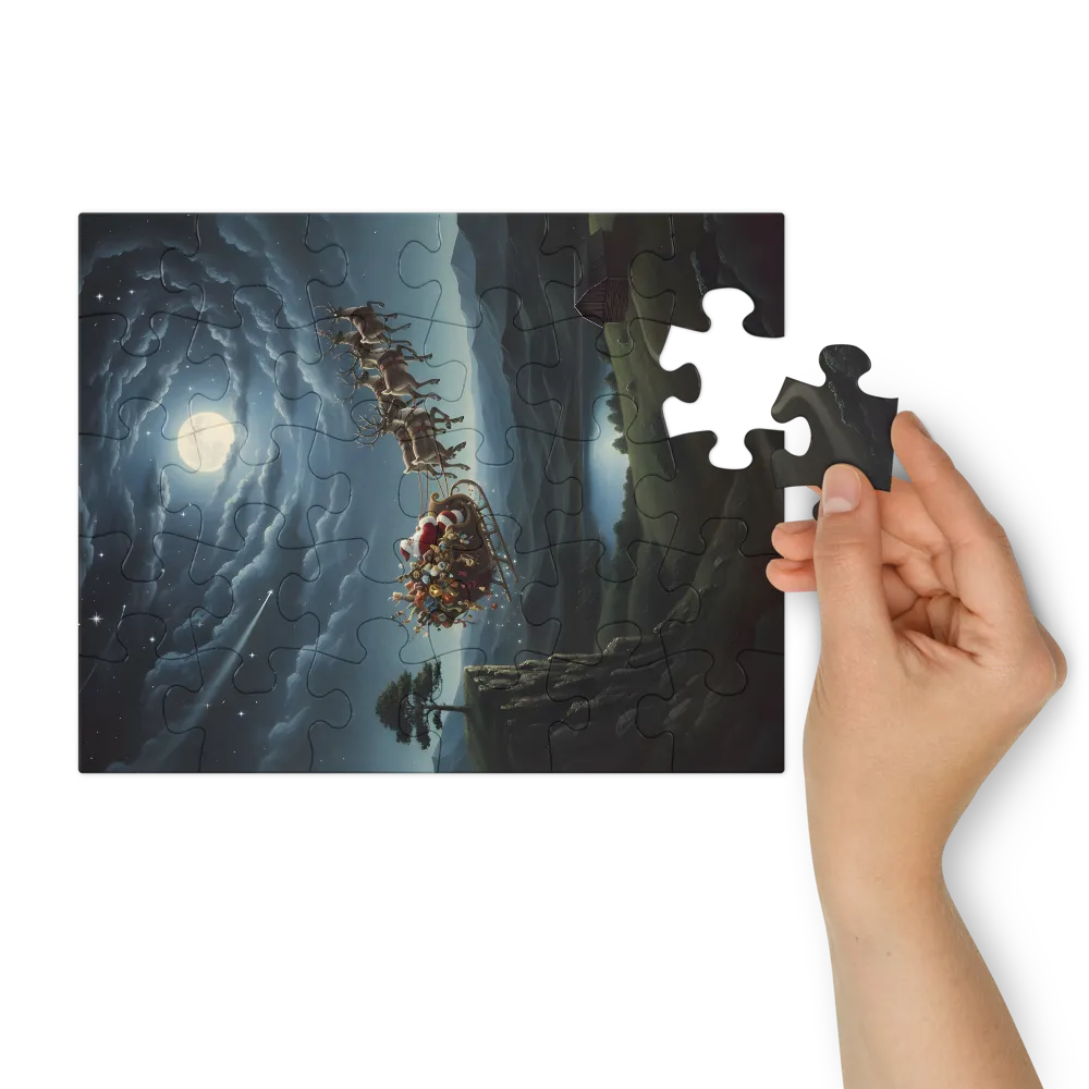 Santa's Moonlit Flight 
 Jigsaw Puzzle in Tin Box