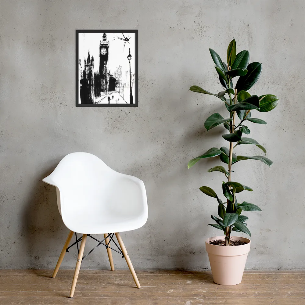 Clock Tower in Motion | Poster with Black Frame | 16″×20″