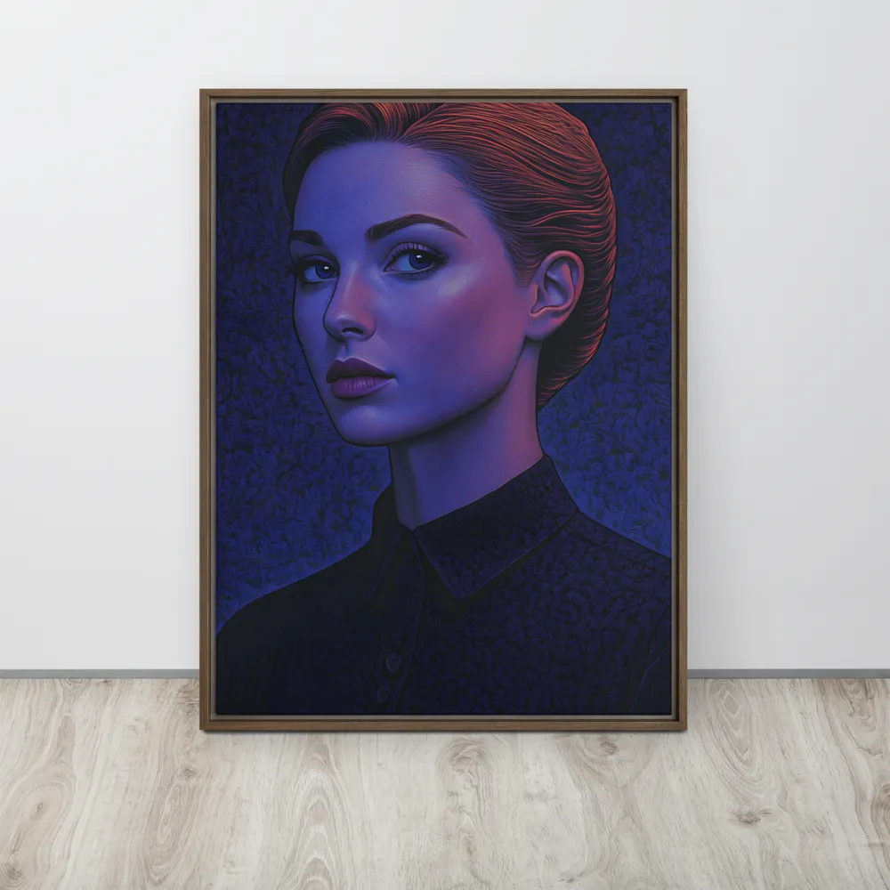 Ethereal Portrait in Blue and Red | Canvas with Brown Frame | 24″×32″