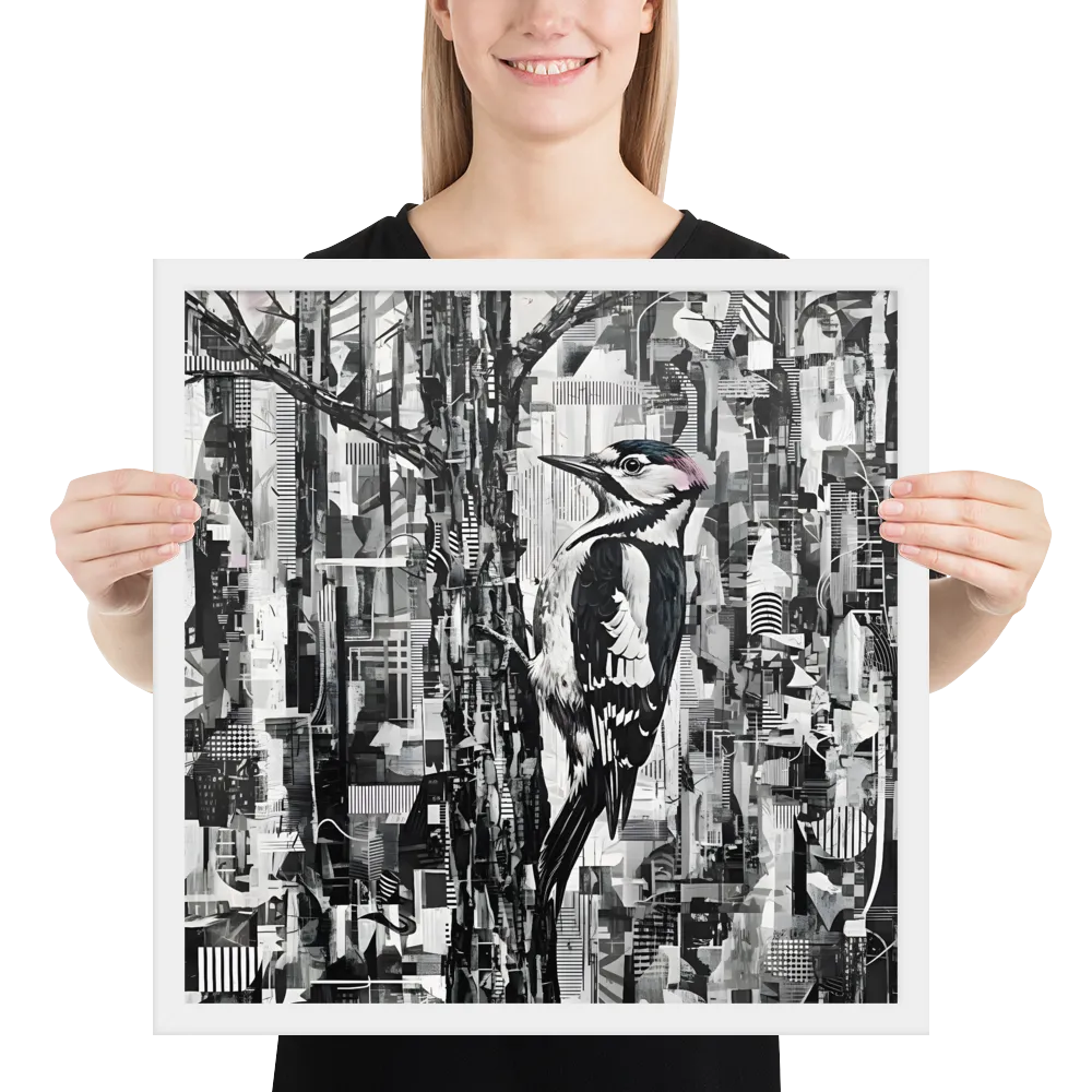 Woodpecker Collage 
 Poster with White Frame | 18″x 18″