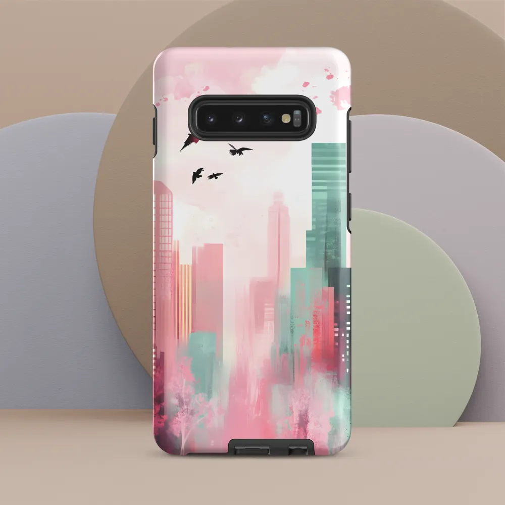 Dreamy Cityscape in Pink and Cyan