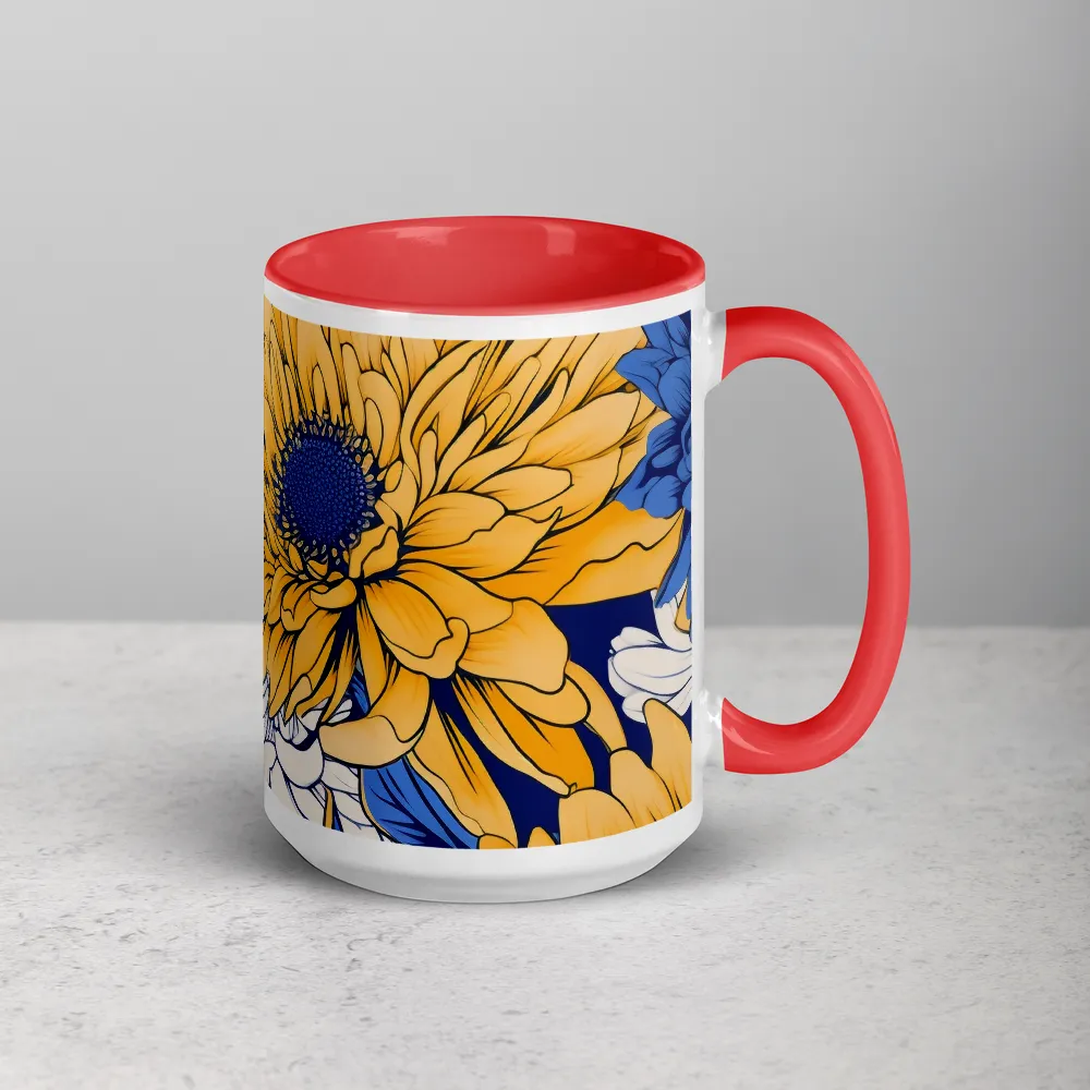 Floral Illustration: Blue and Yellow Chrysanthemums | Mug