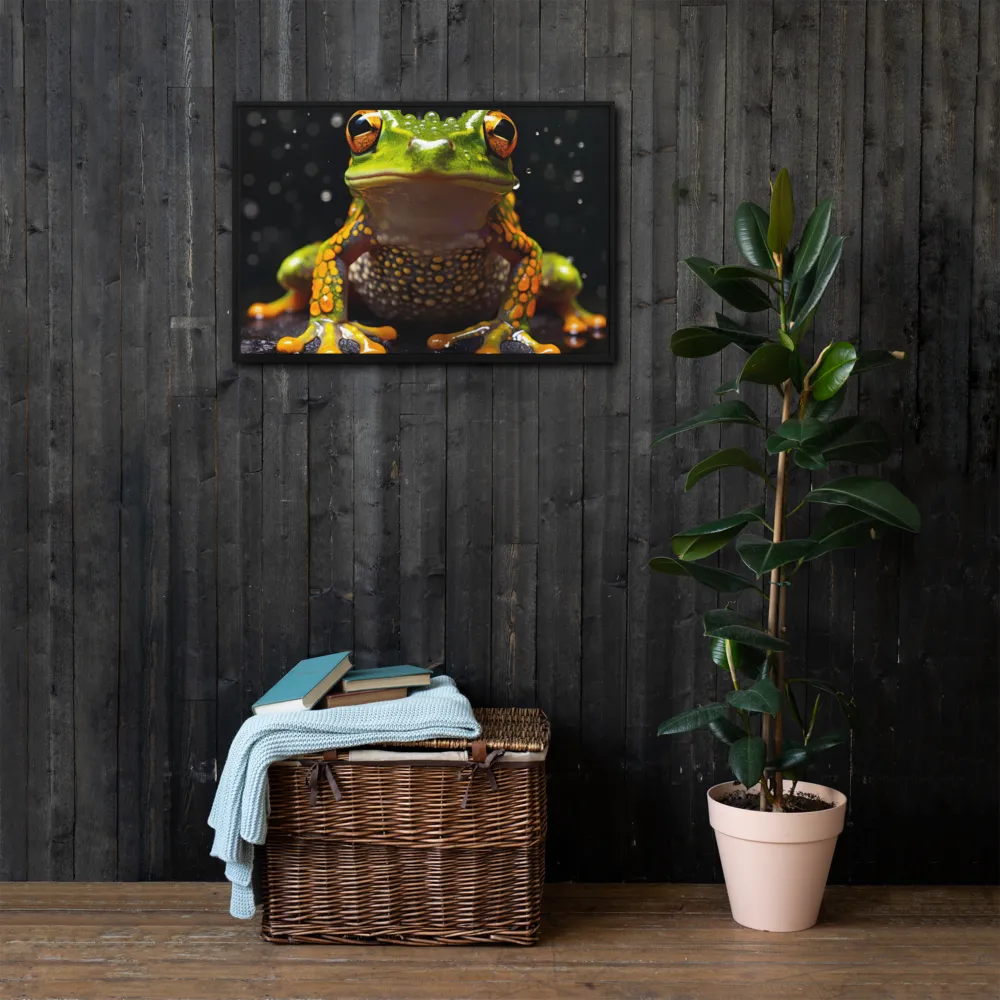 Emerald Elegance: The Frog in Focus | Canvas with Black Frame | 20″×30″