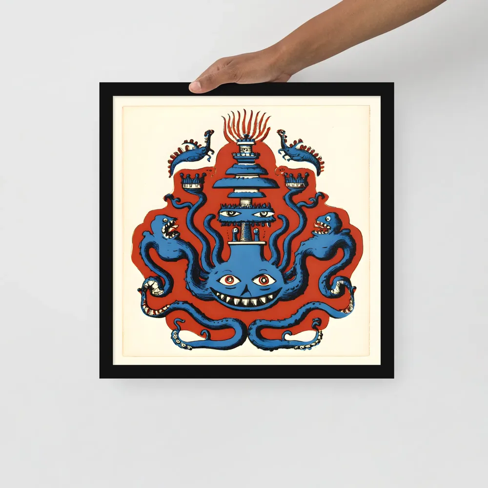 Grinning Octopus Totem 
 Poster with Black Frame | 16″x 16″