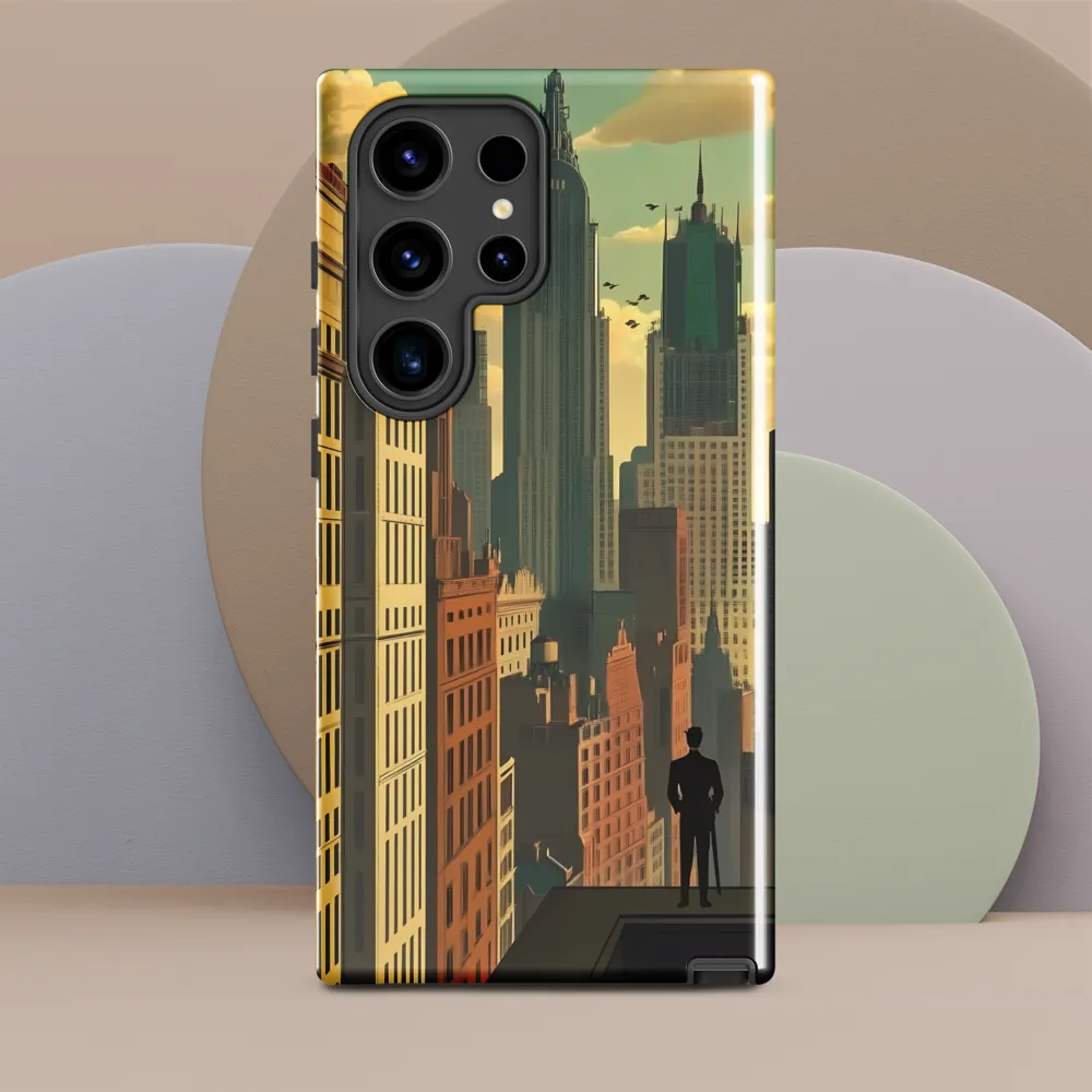 Urban Dreams: A Silhouette in Art Deco Cityscape