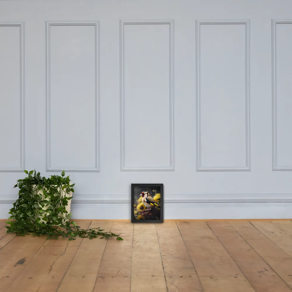 Harmony in Nature: A Goldfinch Amidst Blooms | Poster with Black Frame | 8″×10″