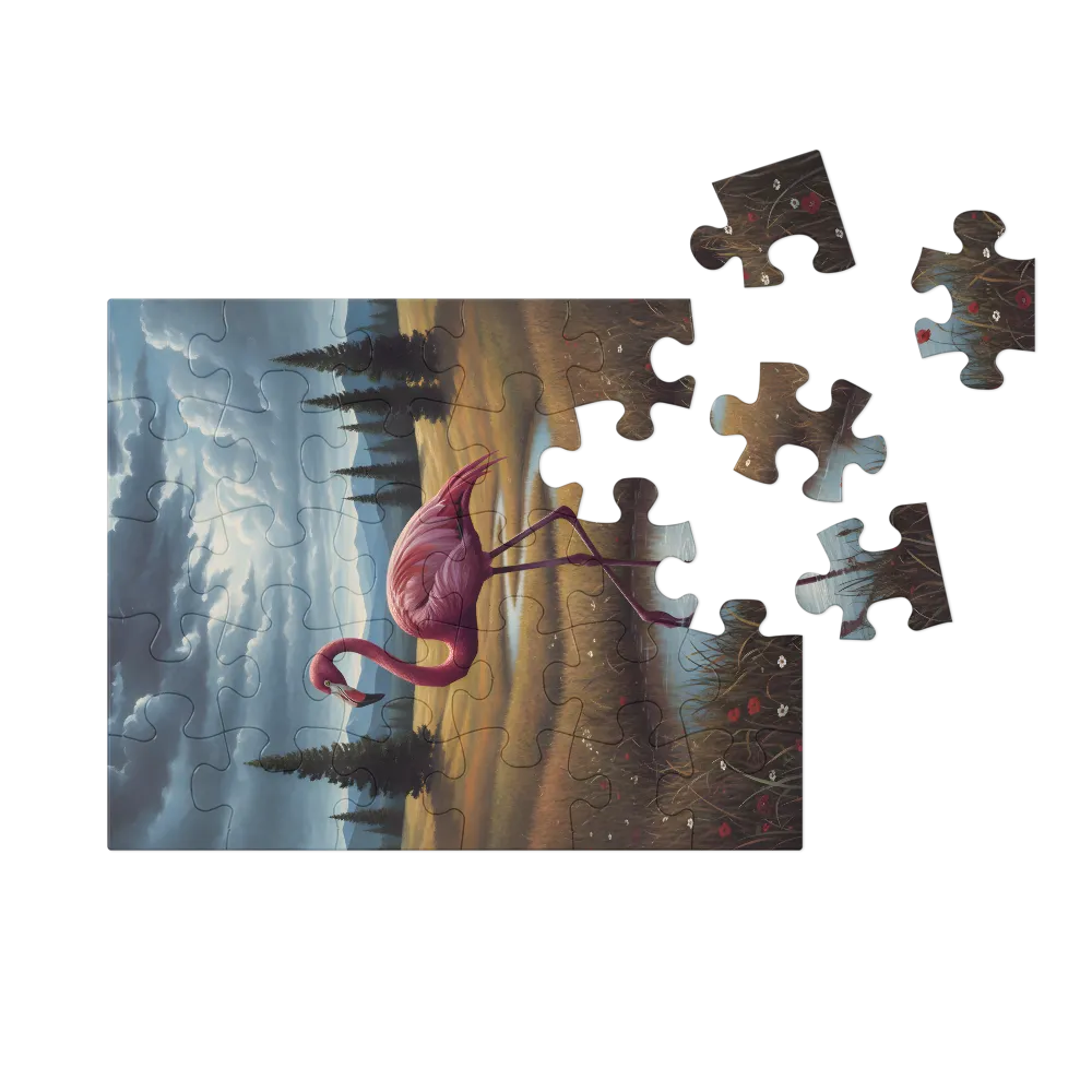 Flamingo in Meadow 
 Jigsaw Puzzle in Tin Box