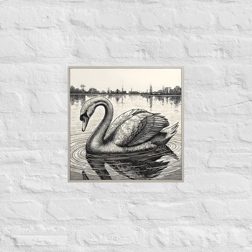 Etched Swan 
 Poster | 16″x 16″