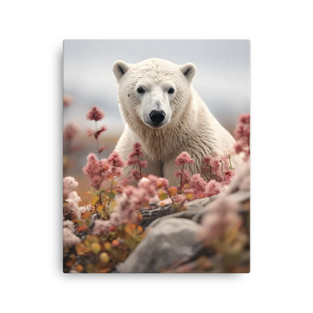 Curiosity Among Blooms: The Polar Bear | Thin Canvas | 16″×20″
