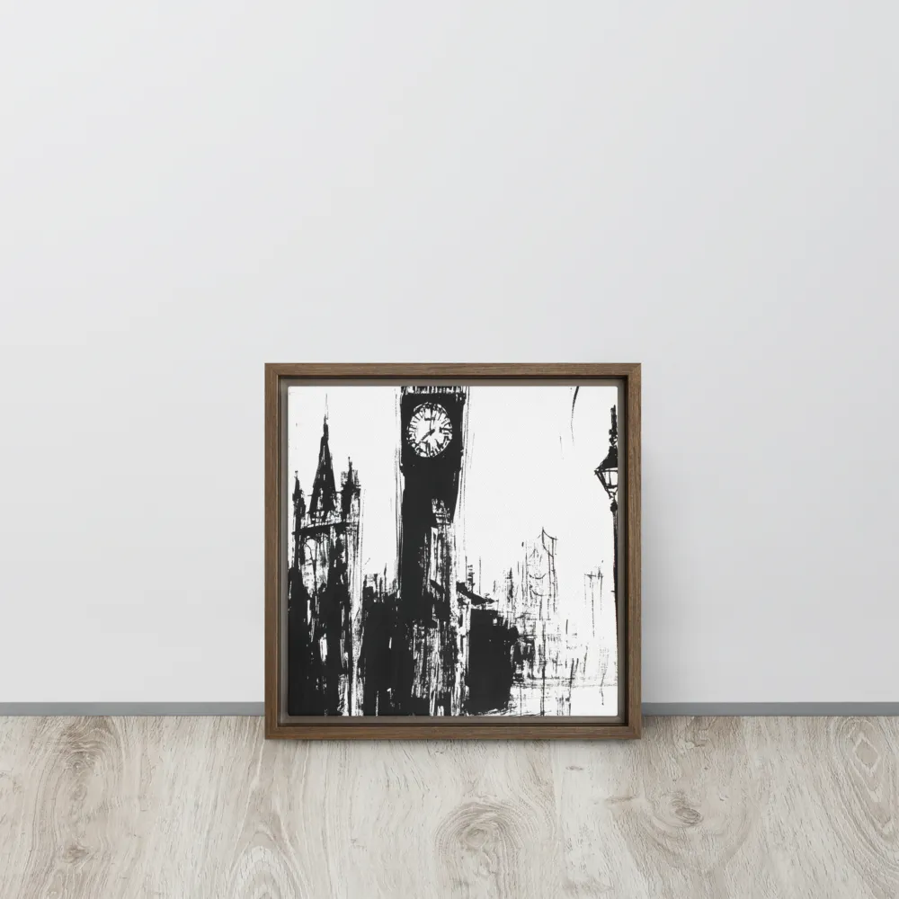 Clock Tower in Motion | Canvas with Brown Frame | 12″×12″