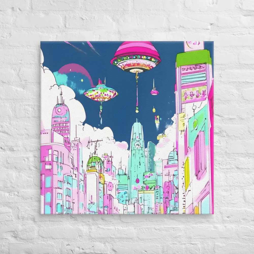 Futuristic Cityscape with Floating Structures | Canvas | 32″×32″