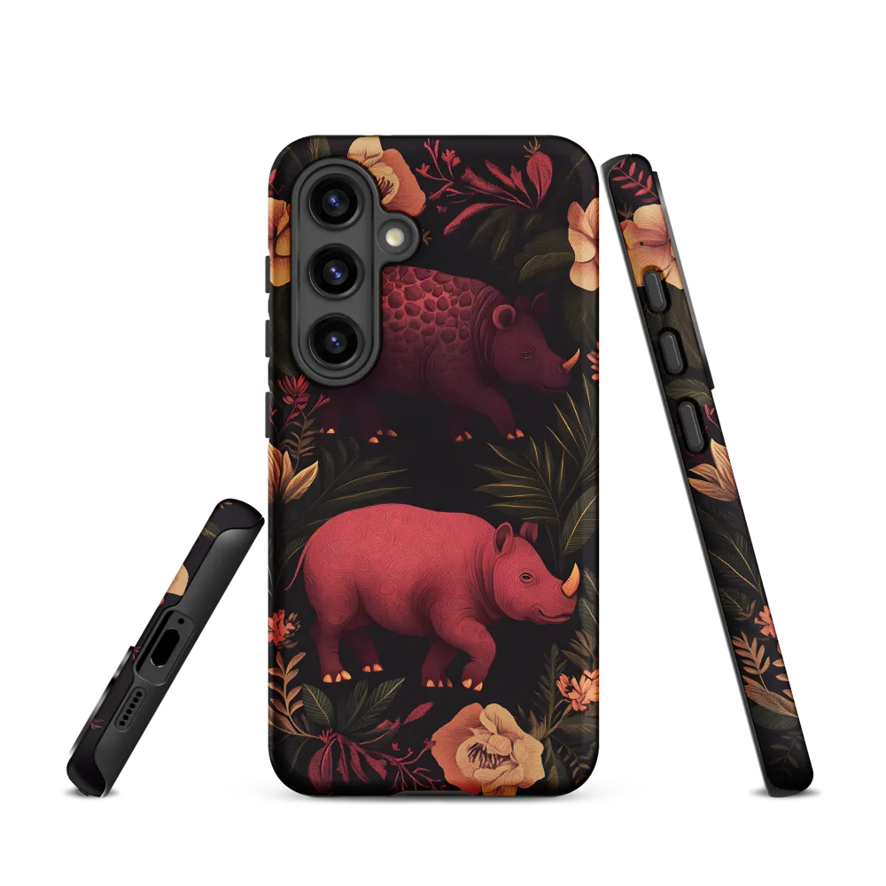 Rhinos in Floral Embrace