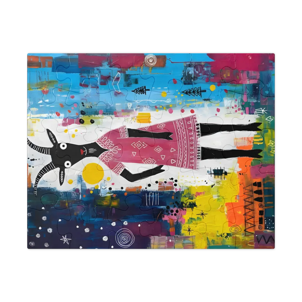 Whimsical Goat in Pink Dress 
 Jigsaw Puzzle in Tin Box