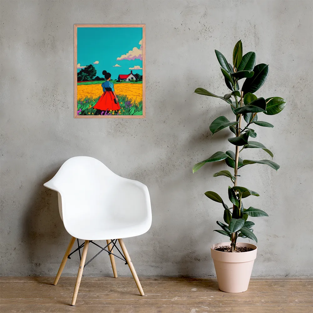 Whispers of a Sunlit Meadow | Poster with Red oak Frame | 18″×24″