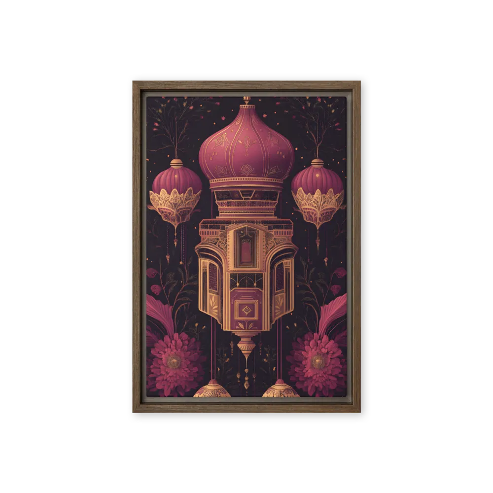 Ornate Harmony: A Digital Floral Architecture | Canvas with Brown Frame | 12″×18″