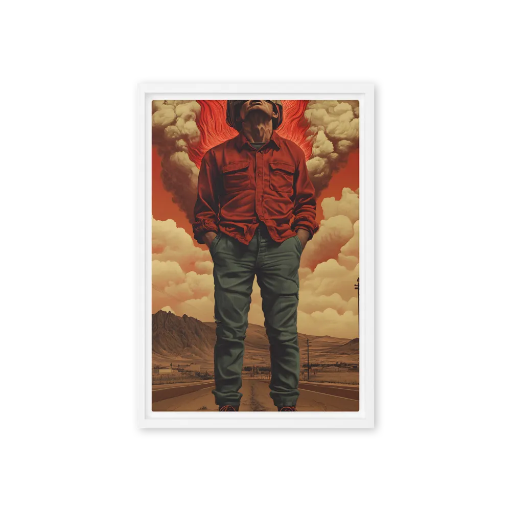 Defiant Spirit in a Surreal Landscape | Canvas with White Frame | 12″×18″