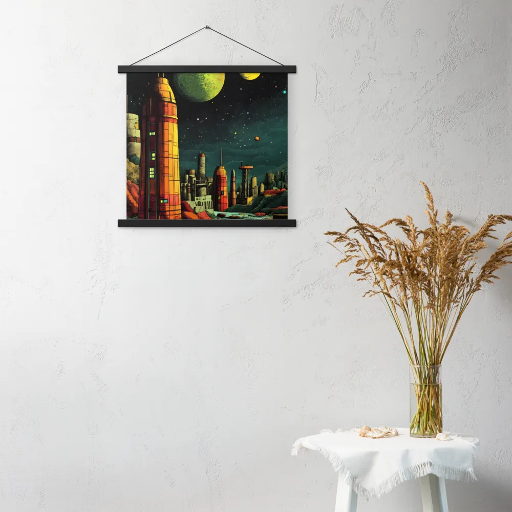 Cosmic Cityscape | Poster With Black Wood Hanger | 18″×18″